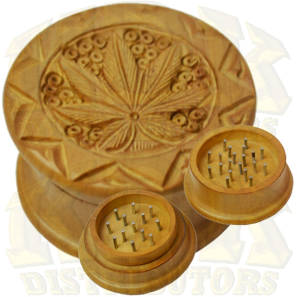 Wood Grinder - Carved Leaf 50mm 2 Piece