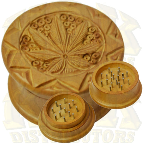 Wood Grinder - Carved Leaf 50mm 2 Piece