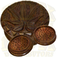Wood Grinder - Carved Leaf 65mm 2 Piece