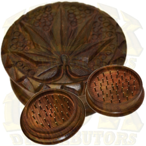 Wood Grinder - Carved Leaf 65mm 2 Piece