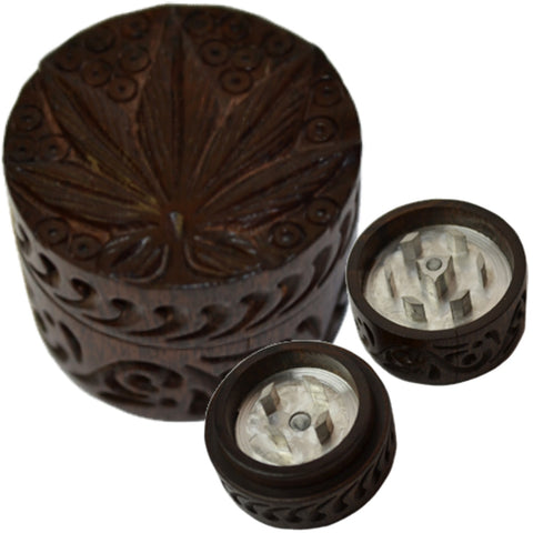 Wood Grinder - Carved Leaf 30mm 2 Piece