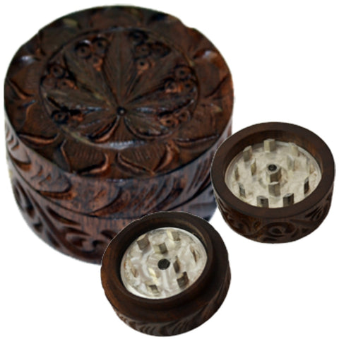 Wood Grinder - Carved Leaf 40mm 2 Piece