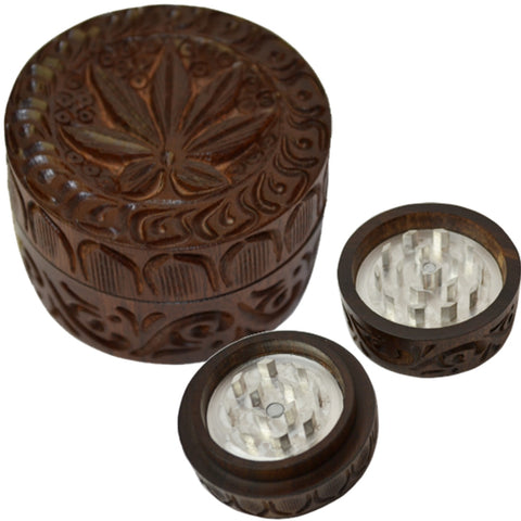 Wood Grinder - Carved Leaf 50mm 2 Piece
