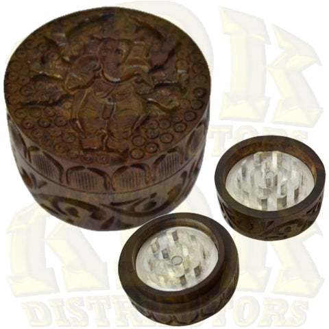 Grinder - Carved Baba Wood 50mm 2 Part