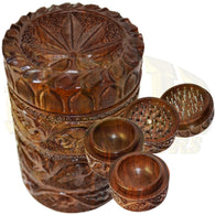 Wood Grinder - Carved Leaf 70mm 3 Piece w/Storage