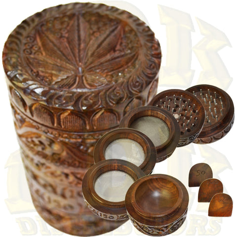 Wood Grinder - Carved Leaf 70mm 6 Piece 3 Screen