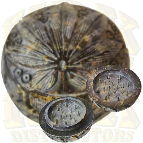 Stone Grinder - Carved Leaf 50mm 2 Piece