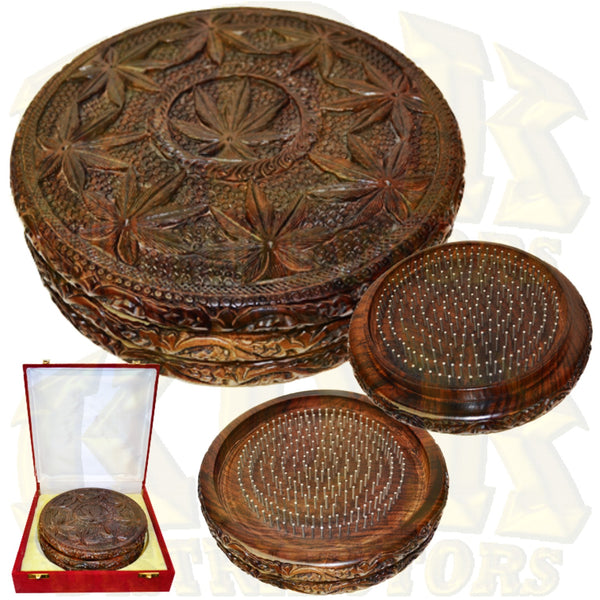 Grinder - Carved Leaf Wood Jumbo 8 Inch