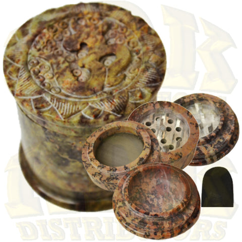 Grinder - Carved OM Dbl Pol Stone 40mm 4 Part