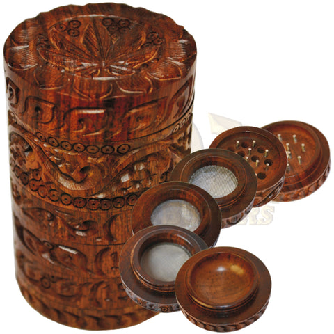 Grinder - Carved Leaf R/W 40mm 6 Part w/3 Screens