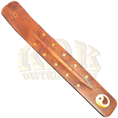 Incense Boat - Wood/Brass Inlay Yin Yang
