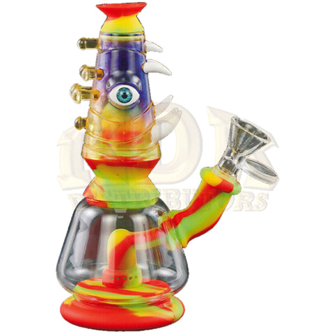 Silicone/Glass Water Pipe - Spikes & Eye 7 Inches