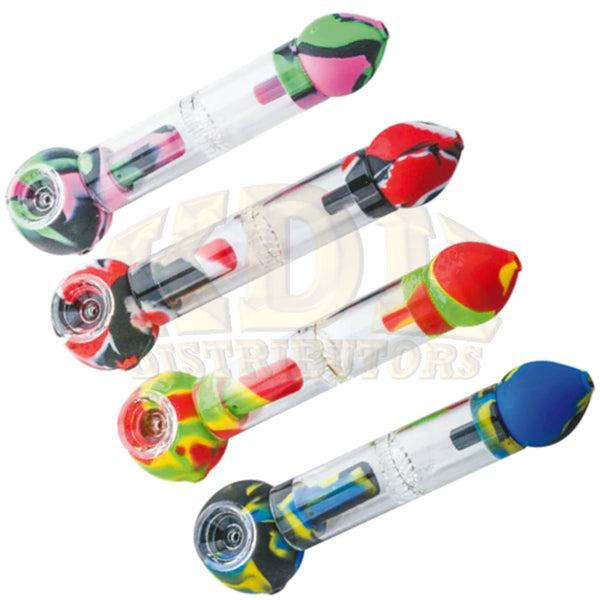 Silicone Hand Pipe w/Spill Proof Glass Chamber