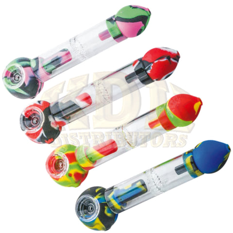 Silicone Hand Pipe w/Spill Proof Glass Chamber