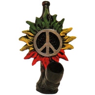 Medium Pipe - Rasta Peace Sun Hand Crafted