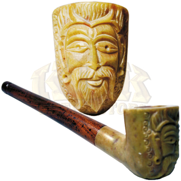 Wood/Stone Hand Carved Hand Pipe - Face