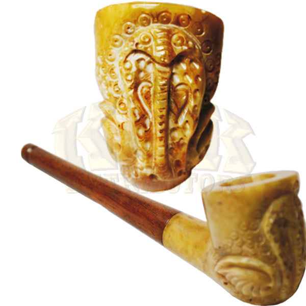 Wood/Stone Hand Carved Hand Pipe - Cobra