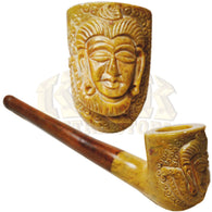 Wood/Stone Hand Carved Hand Pipe - Buddha Face