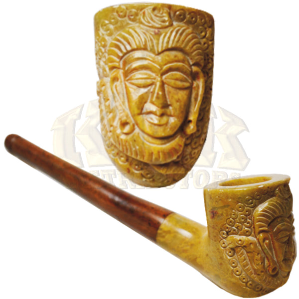 Wood/Stone Hand Carved Hand Pipe - Buddha Face