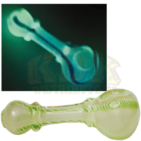 Pipe - 4" Latticino Stripe Glow In The Dark