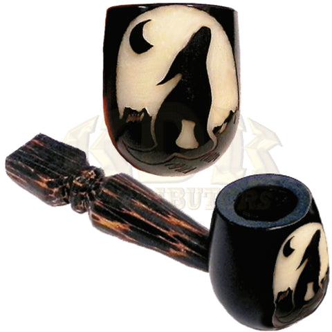 Tagua Pipe - Howling Wolf Hand Crafted